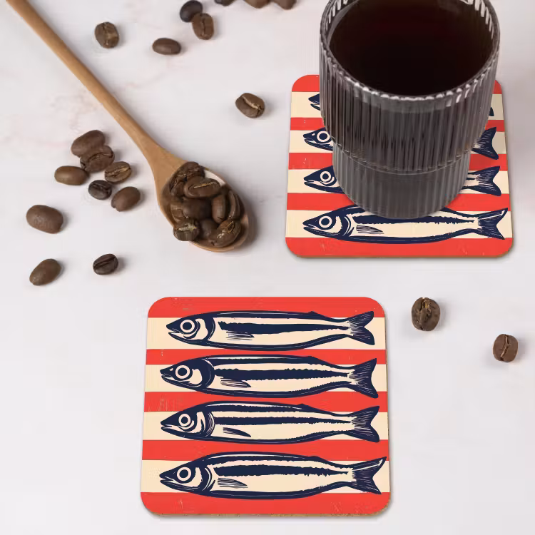 Onderzetter - Sardines - Rood en beige strepen — 4