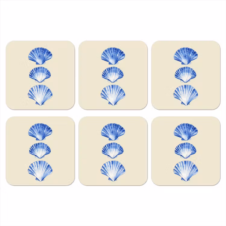 Onderzetter - Schelpen - Blauw - Beige — 1