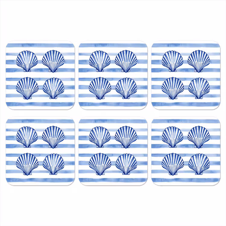 Onderzetter - Vier schelpen - Blauw - Wit - Strepen — 1
