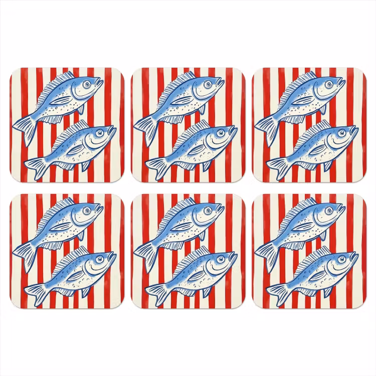Onderzetter - Vissen - Verticale strepen - Blauw - Rood — 1