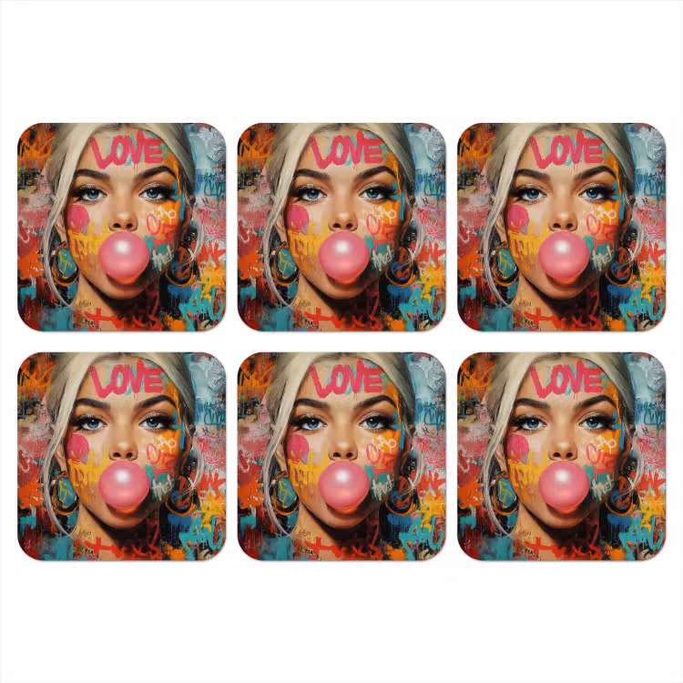 Onderzetter - Vrouw - Kauwgom - Graffiti - Love — 1