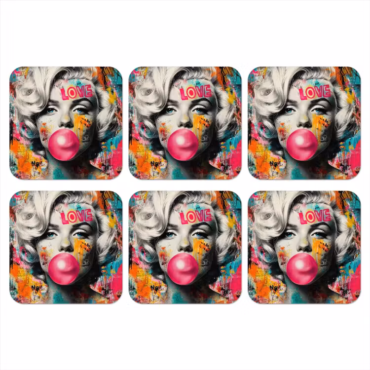 Onderzetter - Vrouw - Kauwgom - Graffiti - Neonkleuren — 1