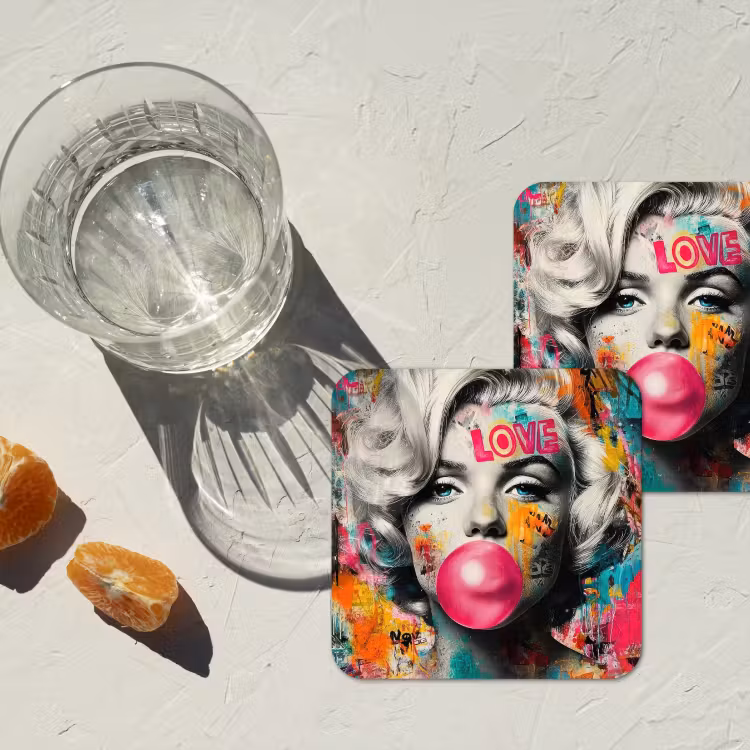 Onderzetter - Vrouw - Kauwgom - Graffiti - Neonkleuren — 3