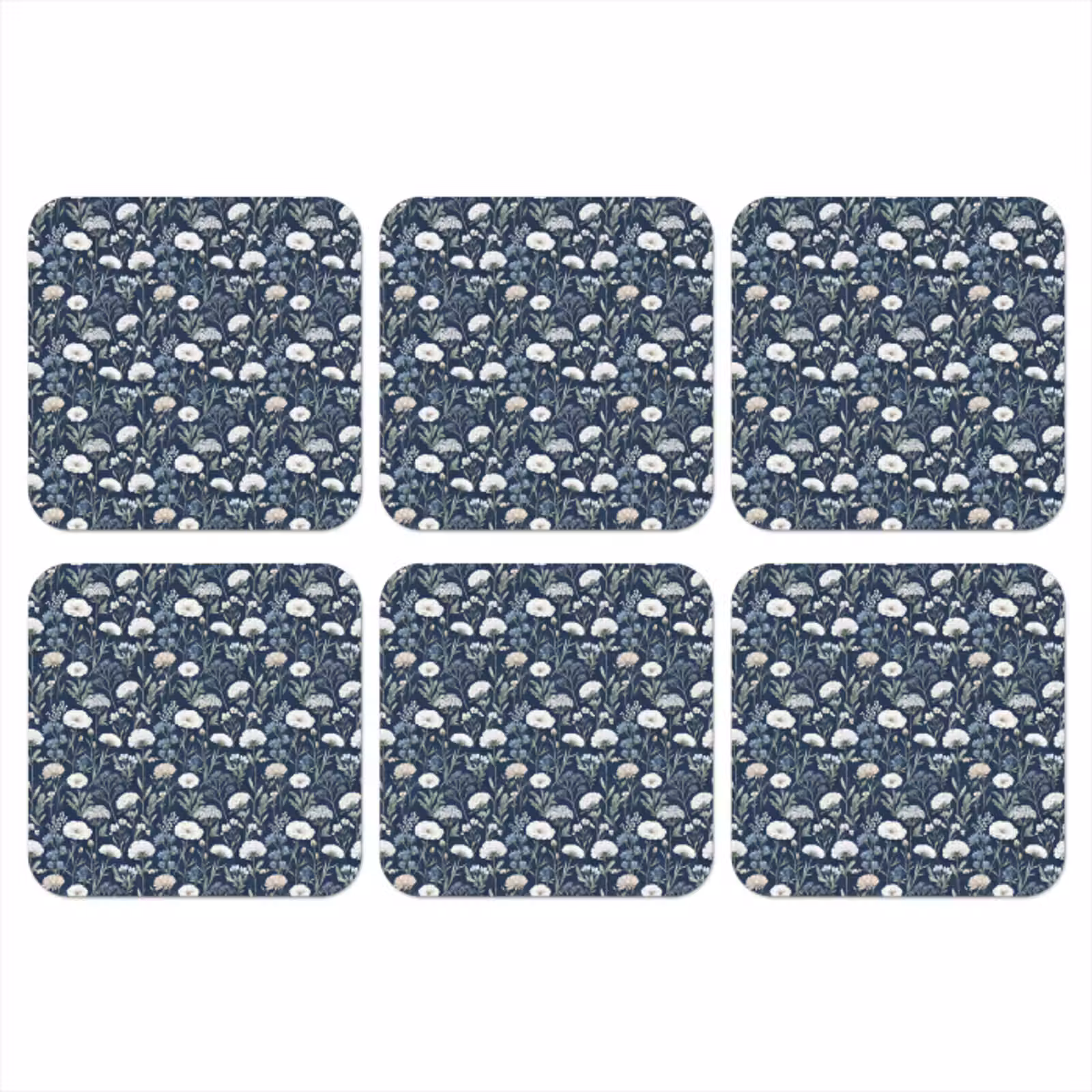 Onderzetter - Patroon - Bloemen - Wit - Blauw — 1