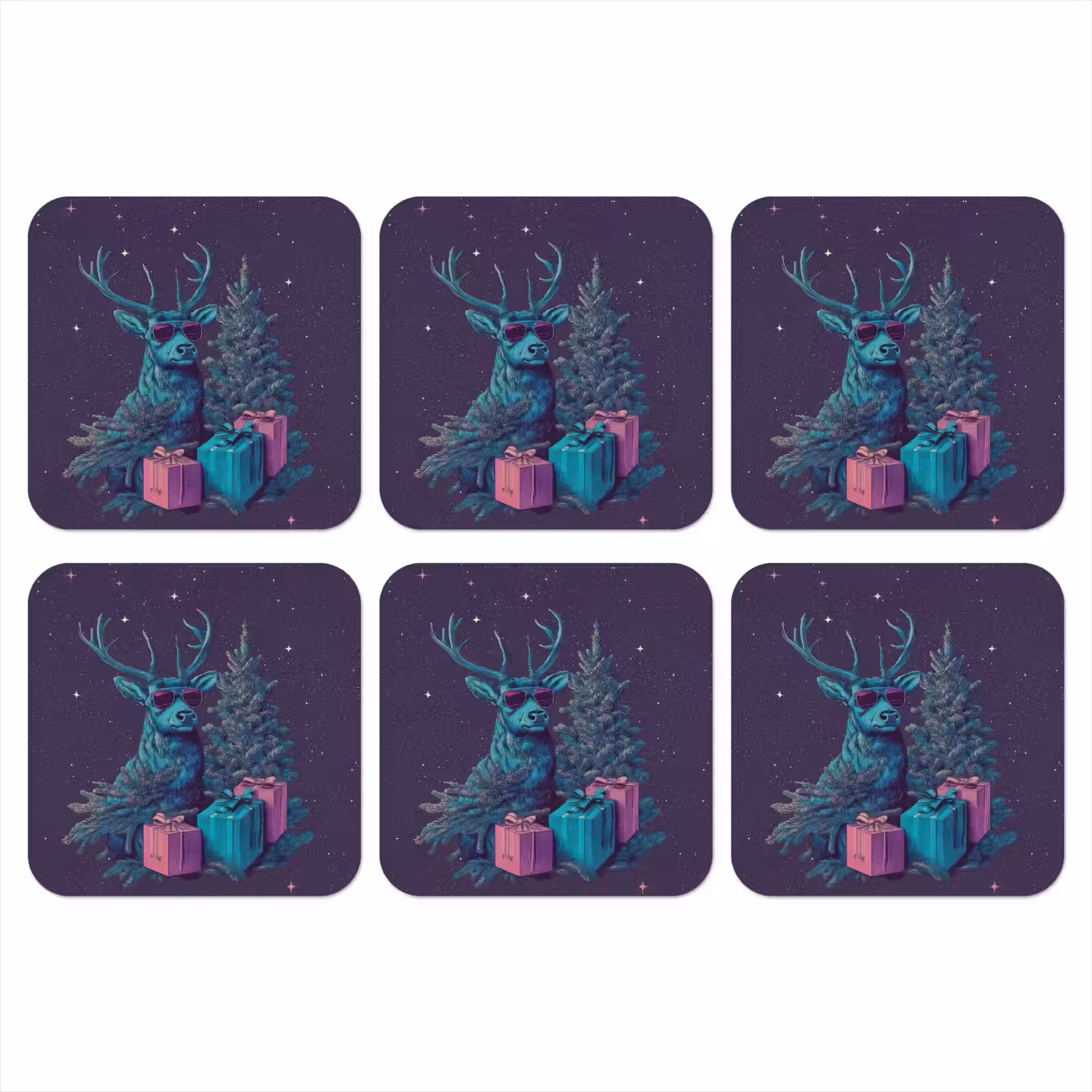 Onderzetter - Rendier - Zonnebril - Neon - Kerstboom — 1
