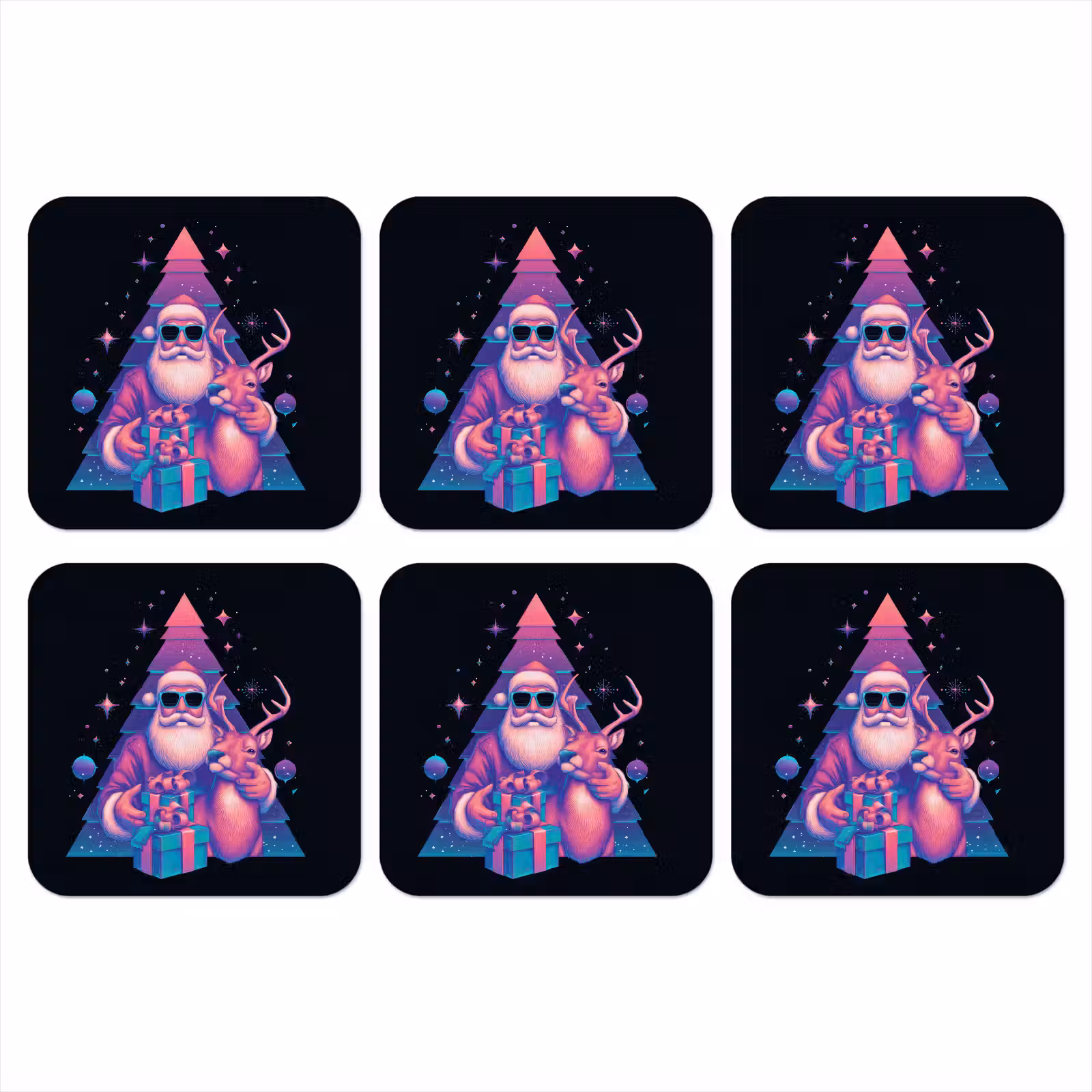 Onderzetter - Retro - Kerstman - Rendieren - Kerstboom — 1