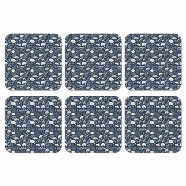 Onderzetter - Patroon - Bloemen - Wit - Blauw — 1