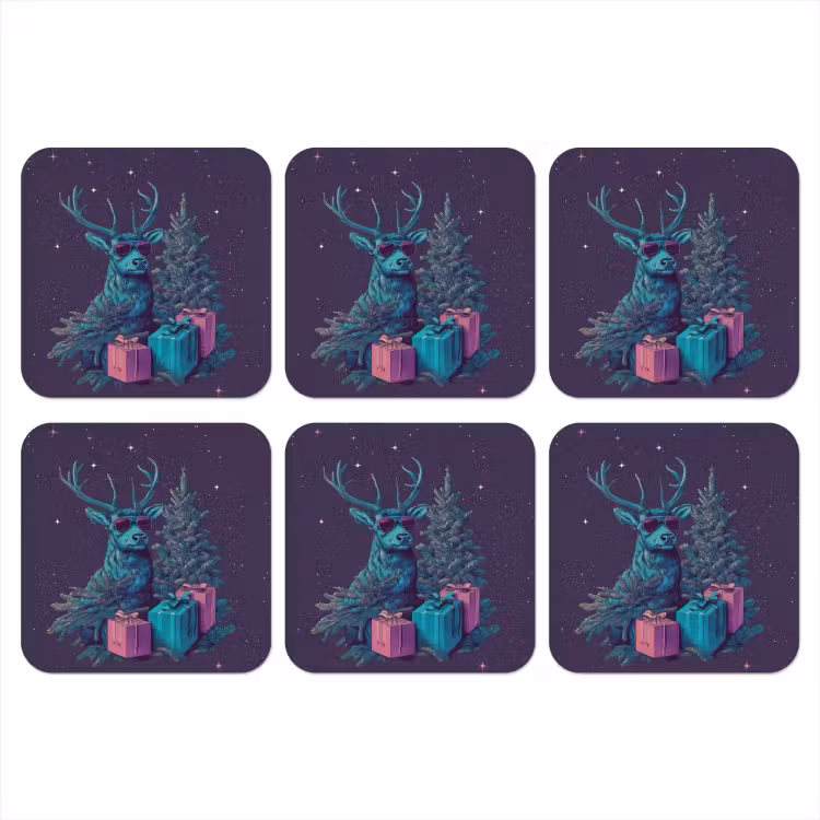 Onderzetter - Rendier - Zonnebril - Neon - Kerstboom — 1