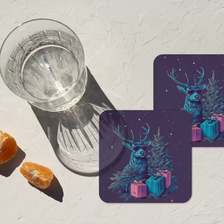 Onderzetter - Rendier - Zonnebril - Neon - Kerstboom — 3