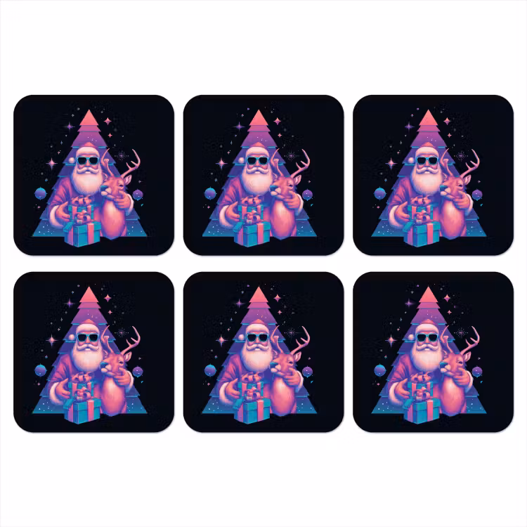 Onderzetter - Retro - Kerstman - Rendieren - Kerstboom — 1