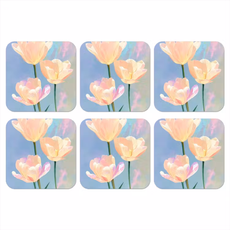 Onderzetter - Tulpen - Roze accenten - Blauw — 1
