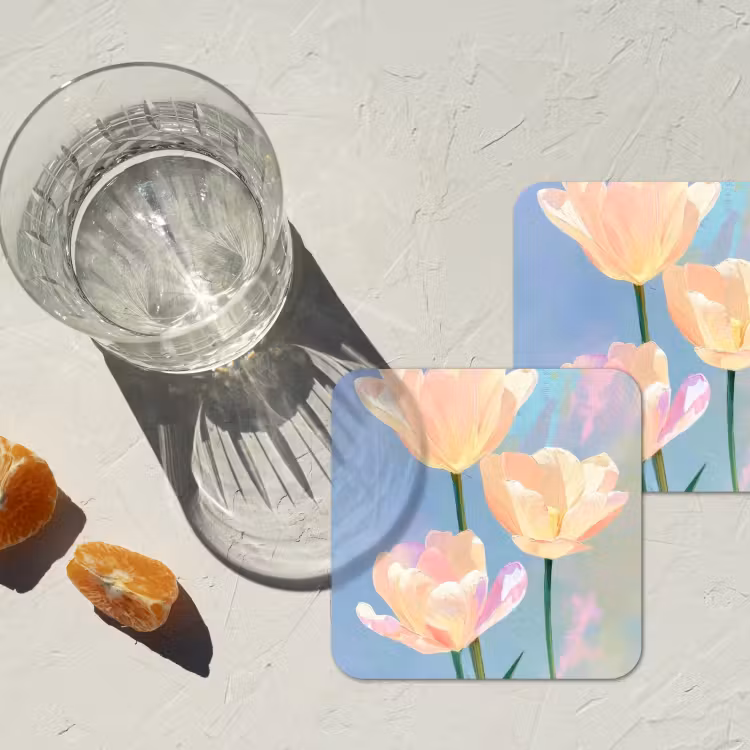 Onderzetter - Tulpen - Roze accenten - Blauw — 3