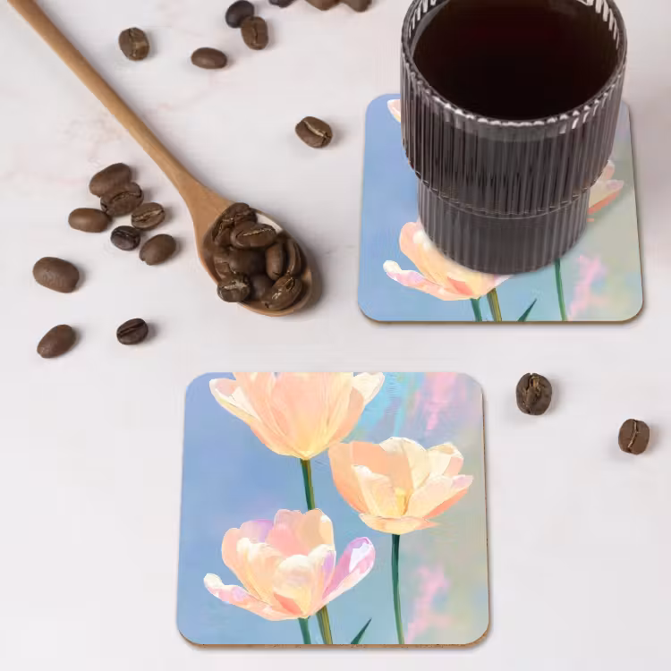 Onderzetter - Tulpen - Roze accenten - Blauw — 4