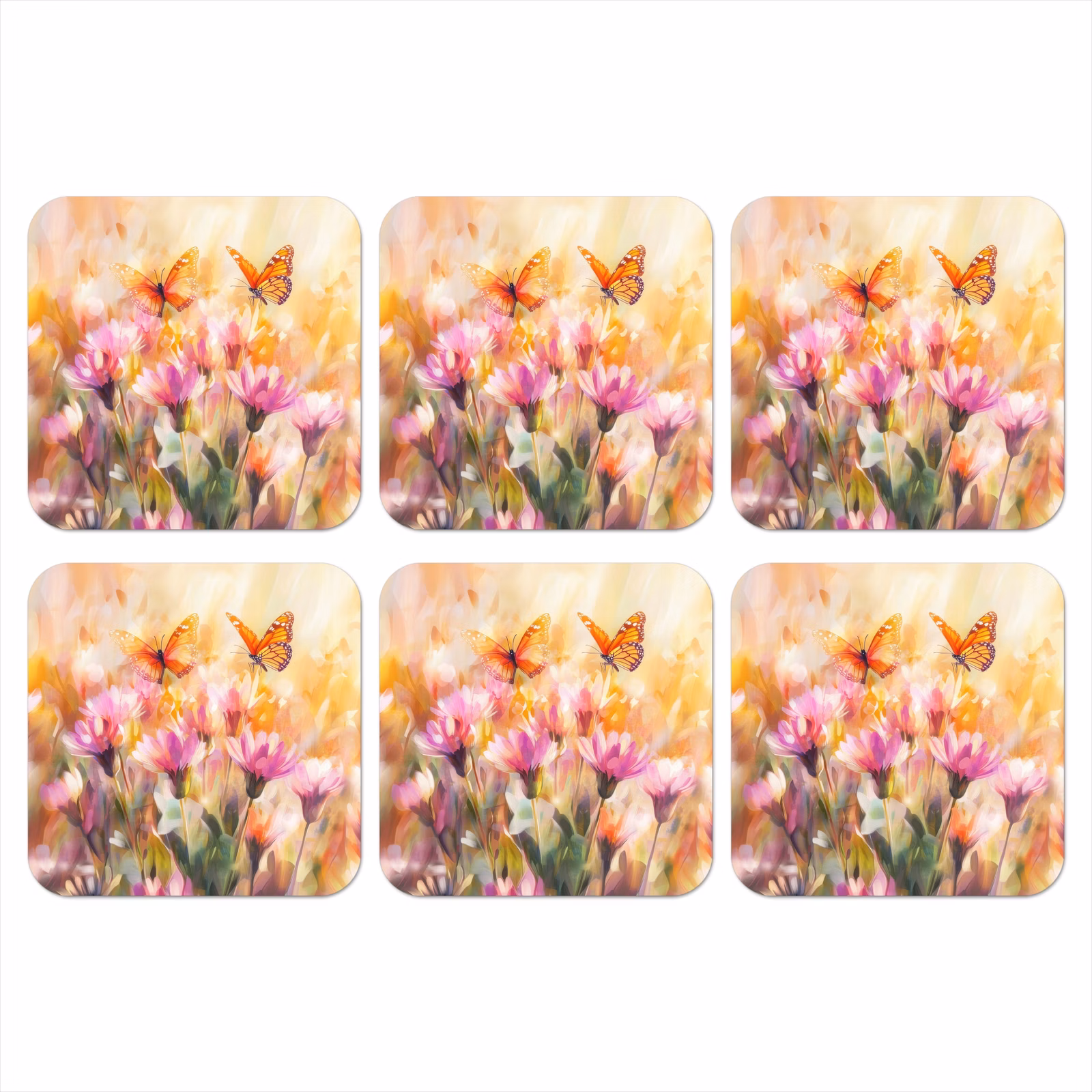 Onderzetter - Vlinders - Oranje - Bloemen — 1