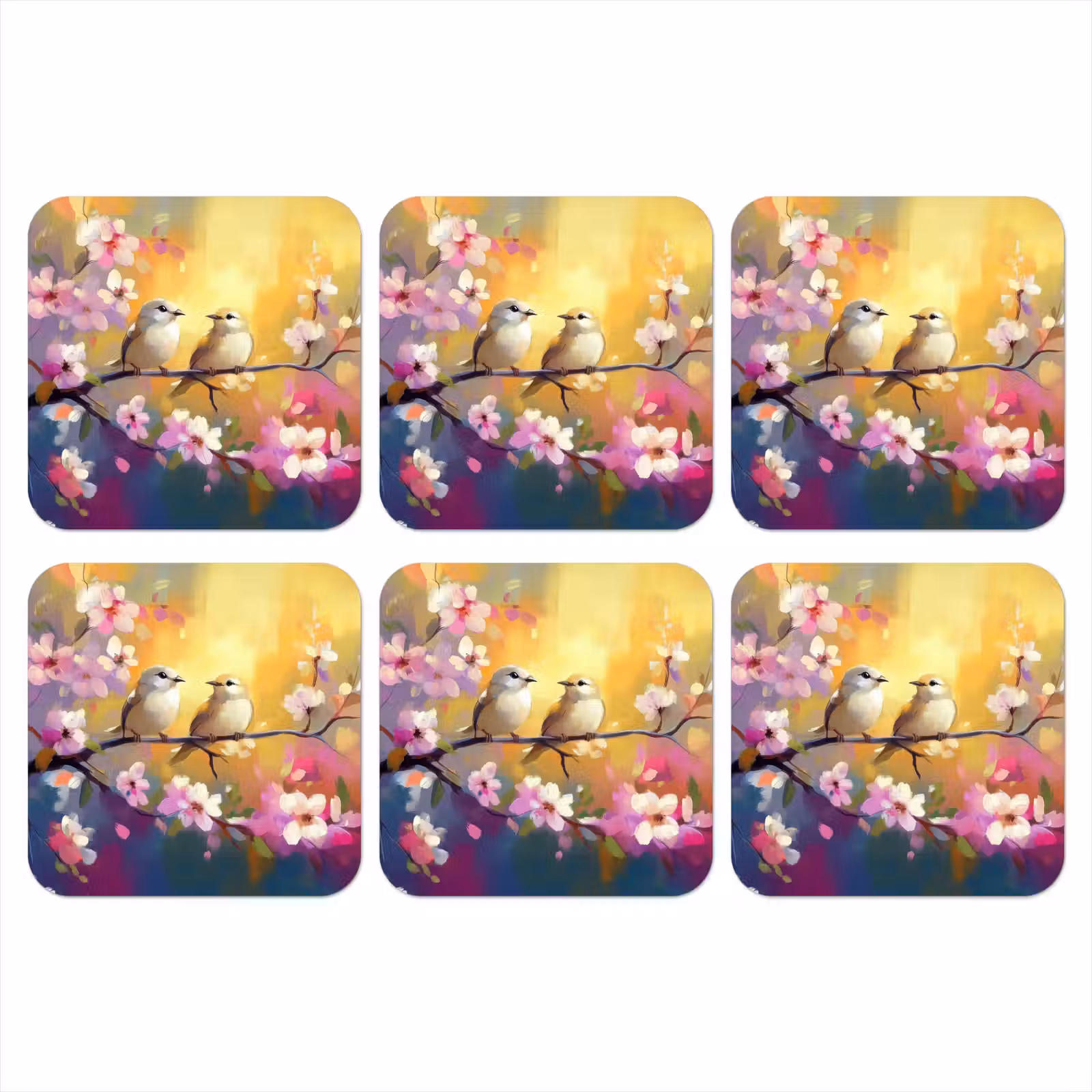 Onderzetter - Vogels - Bloemen - Roze — 1