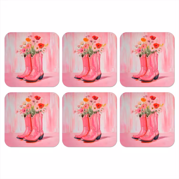 Onderzetter - Roze - Bloemen - Cowboy — 1