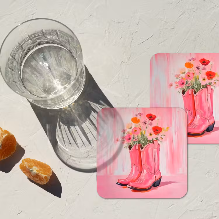 Onderzetter - Roze - Bloemen - Cowboy — 3