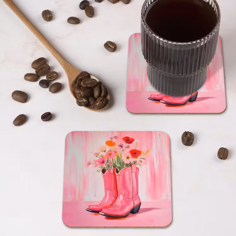 Onderzetter - Roze - Bloemen - Cowboy — 4