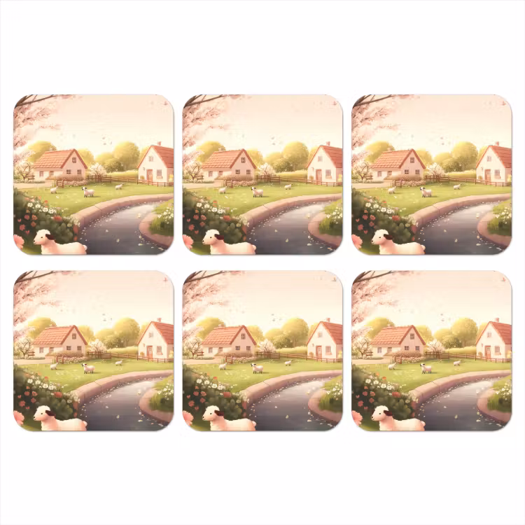 Onderzetter - Schapen - Huisje - Platteland — 1