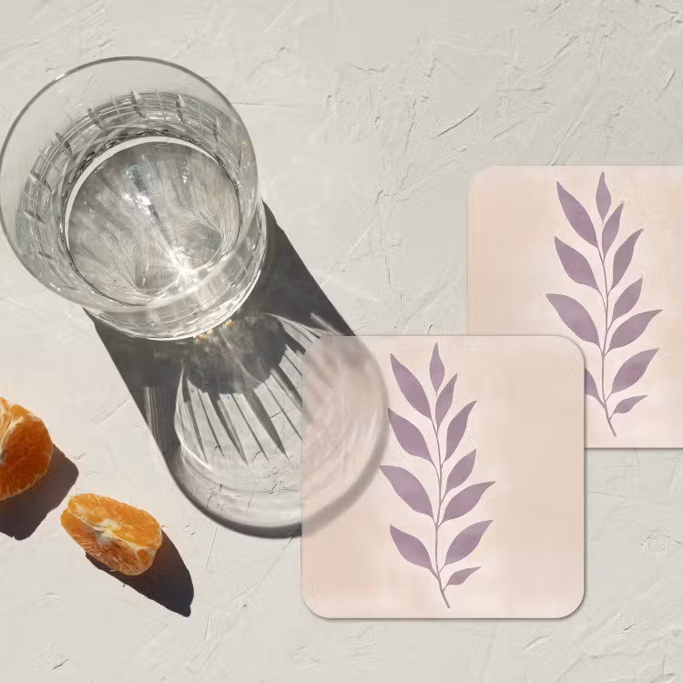 Onderzetter - Tak - Bladeren - Minimalistisch - Beige — 3