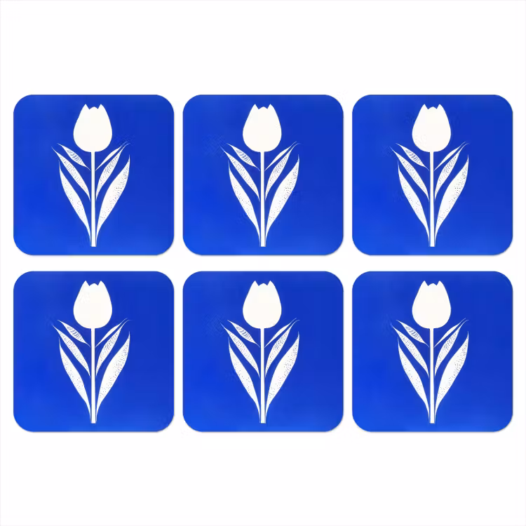 Onderzetter - Tulp - Minimalistisch - Bladeren - Wit — 1