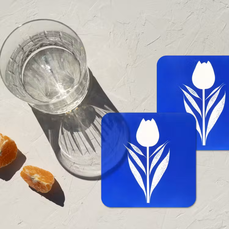 Onderzetter - Tulp - Minimalistisch - Bladeren - Wit — 3