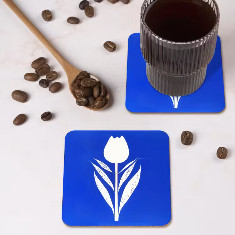 Onderzetter - Tulp - Minimalistisch - Bladeren - Wit — 4