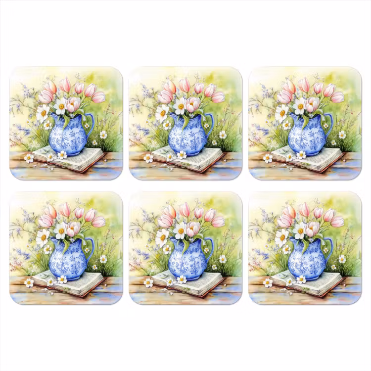 Onderzetter - Vaas - Delftsblauw - Madeliefjes — 1