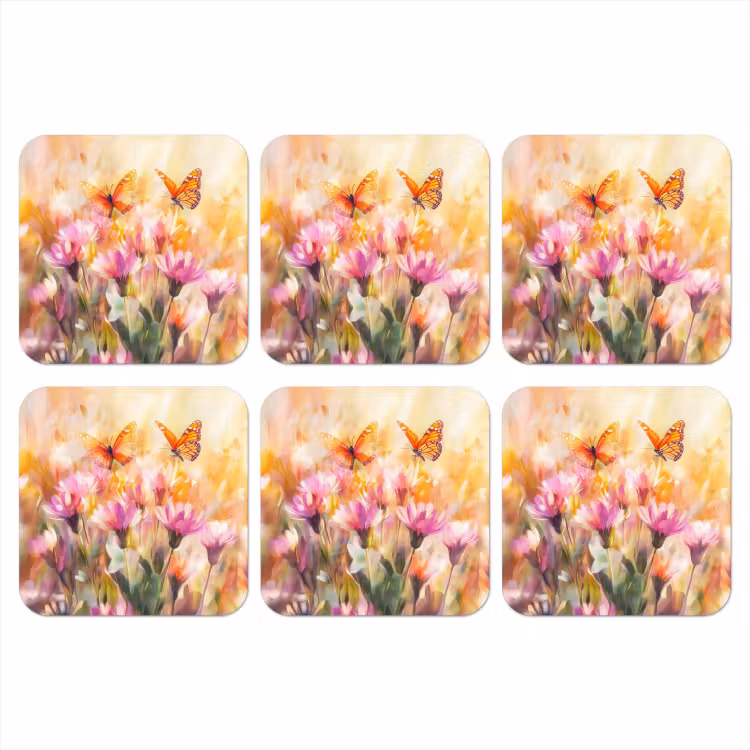 Onderzetter - Vlinders - Oranje - Bloemen — 1