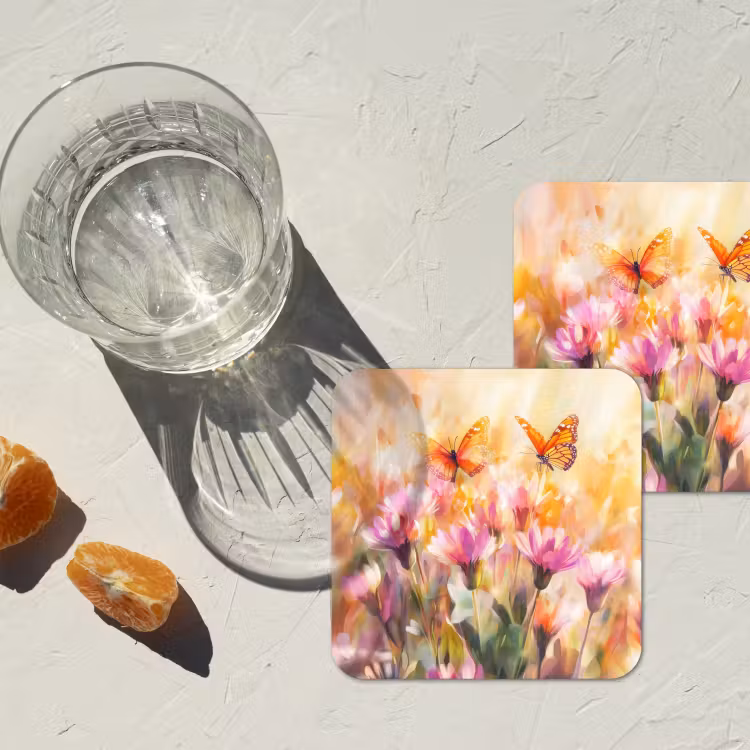 Onderzetter - Vlinders - Oranje - Bloemen — 3