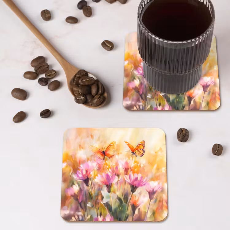 Onderzetter - Vlinders - Oranje - Bloemen — 4