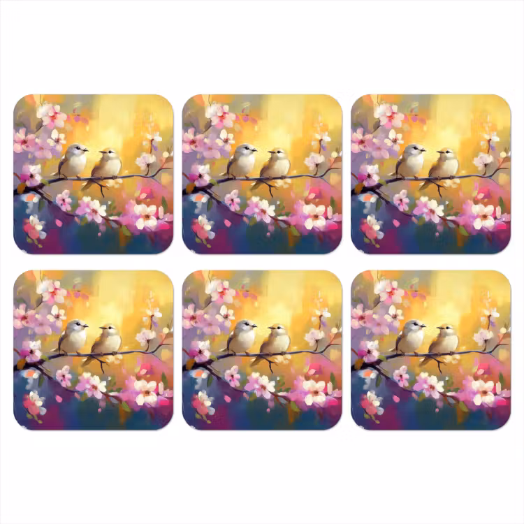 Onderzetter - Vogels - Bloemen - Roze — 1