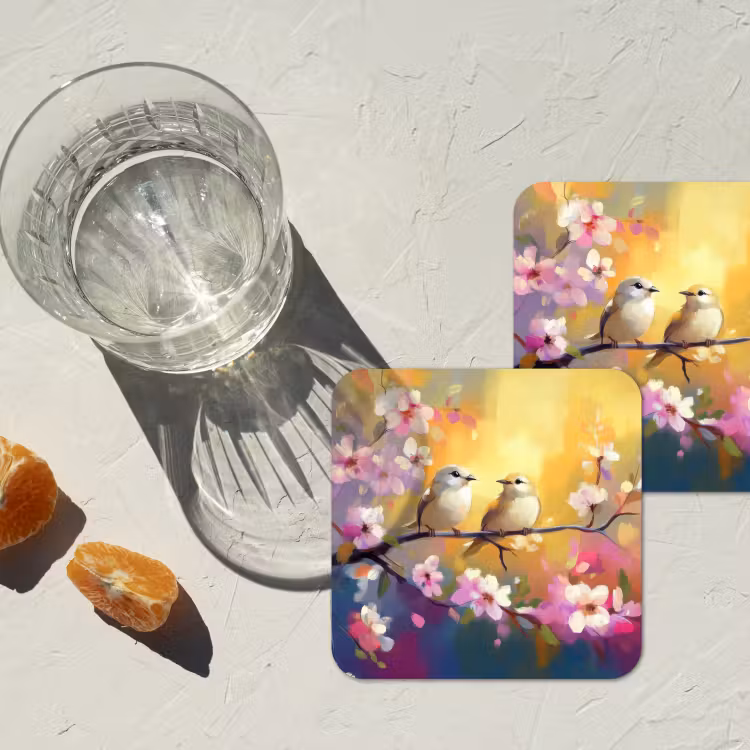 Onderzetter - Vogels - Bloemen - Roze — 3
