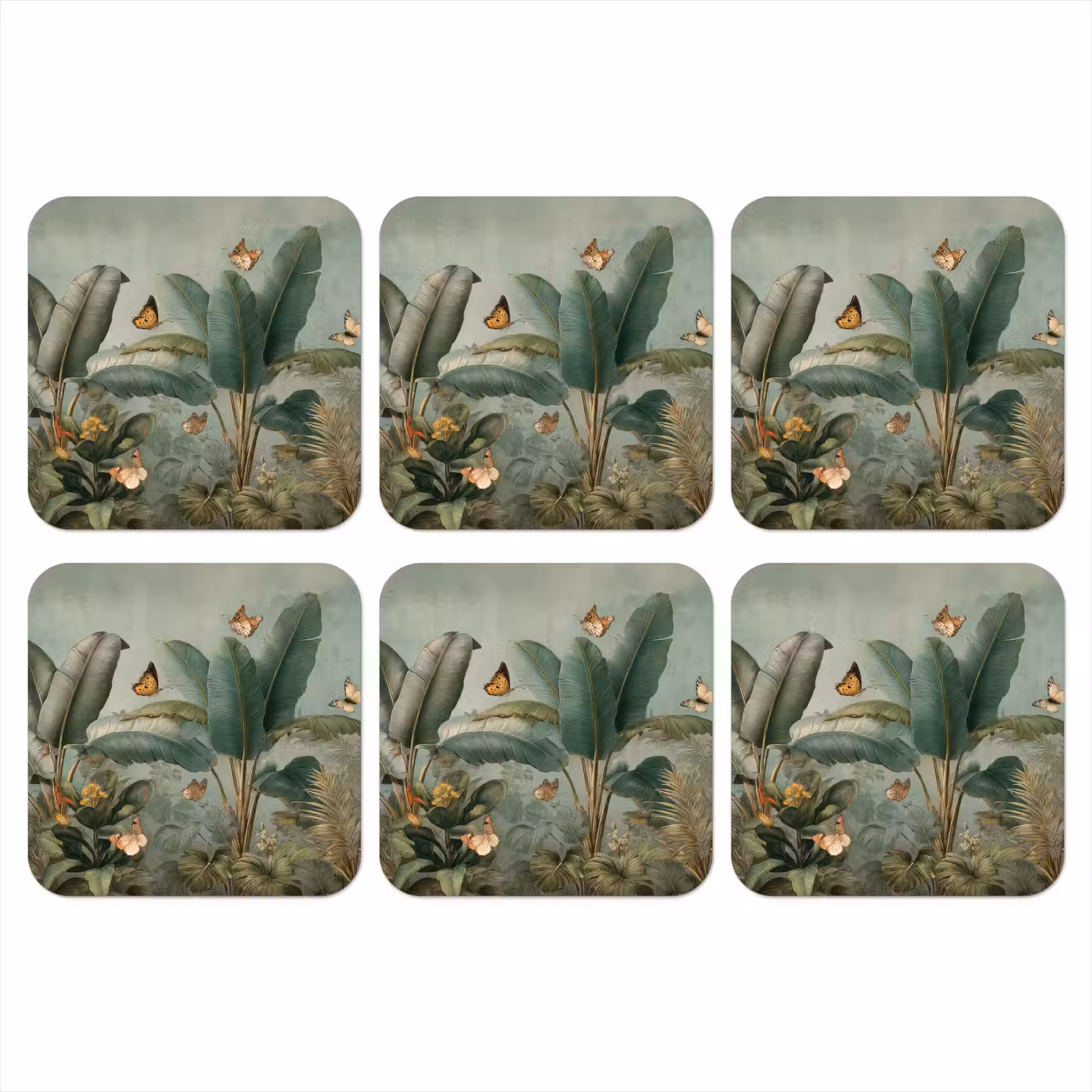 Onderzetter - Tropisch bladerdek - Vlinders - groen - Bruin — 1