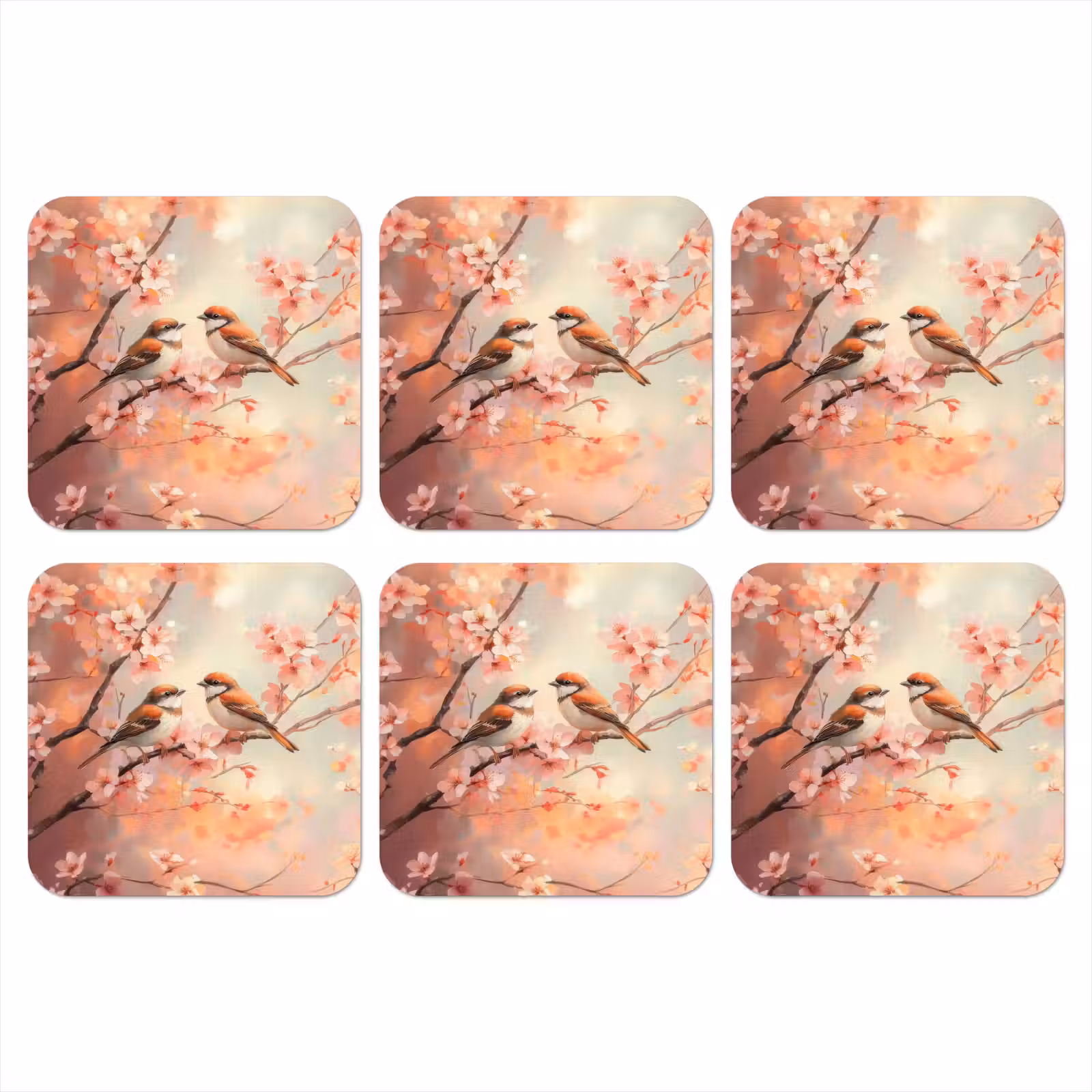 Onderzetter - Vogels - Romantic - Bloesemtak — 1
