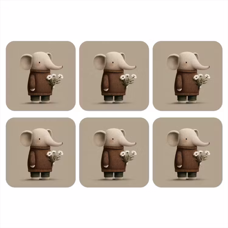 Onderzetter - Olifant - Witte bloemen - Kindvriendelijk — 1