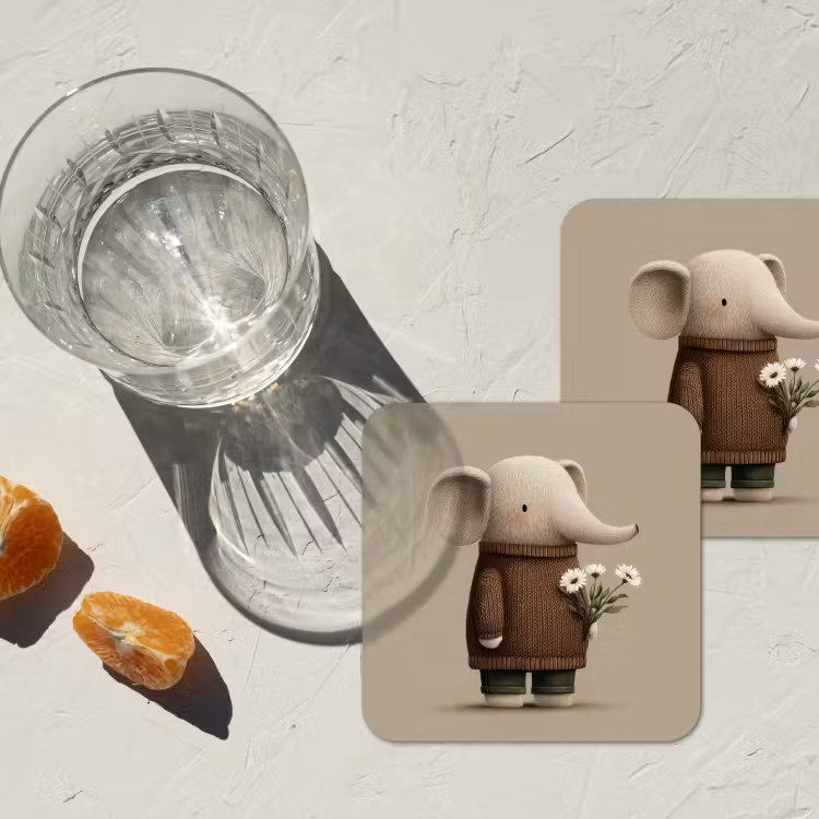 Onderzetter - Olifant - Witte bloemen - Kindvriendelijk — 3