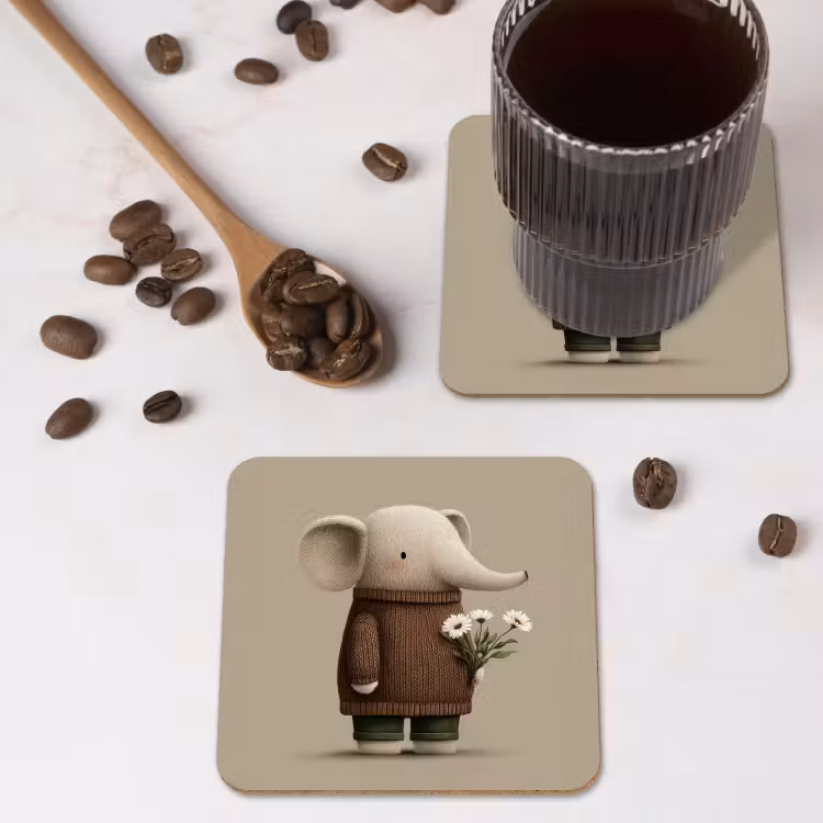 Onderzetter - Olifant - Witte bloemen - Kindvriendelijk — 4