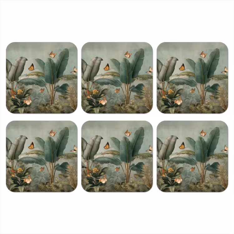 Onderzetter - Tropisch bladerdek - Vlinders - groen - Bruin — 1