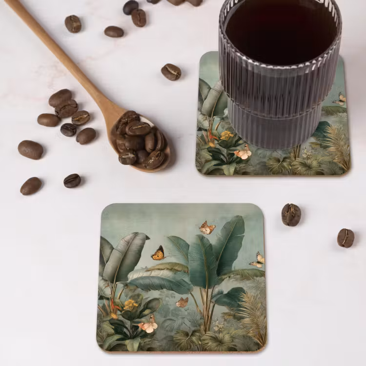 Onderzetter - Tropisch bladerdek - Vlinders - groen - Bruin — 4