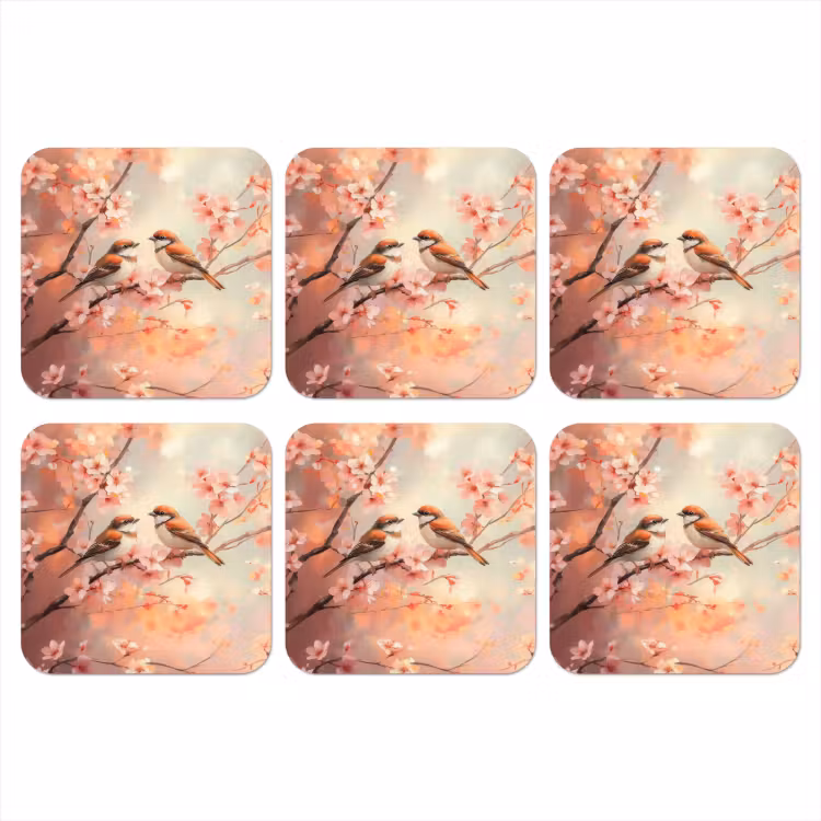 Onderzetter - Vogels - Romantic - Bloesemtak — 1