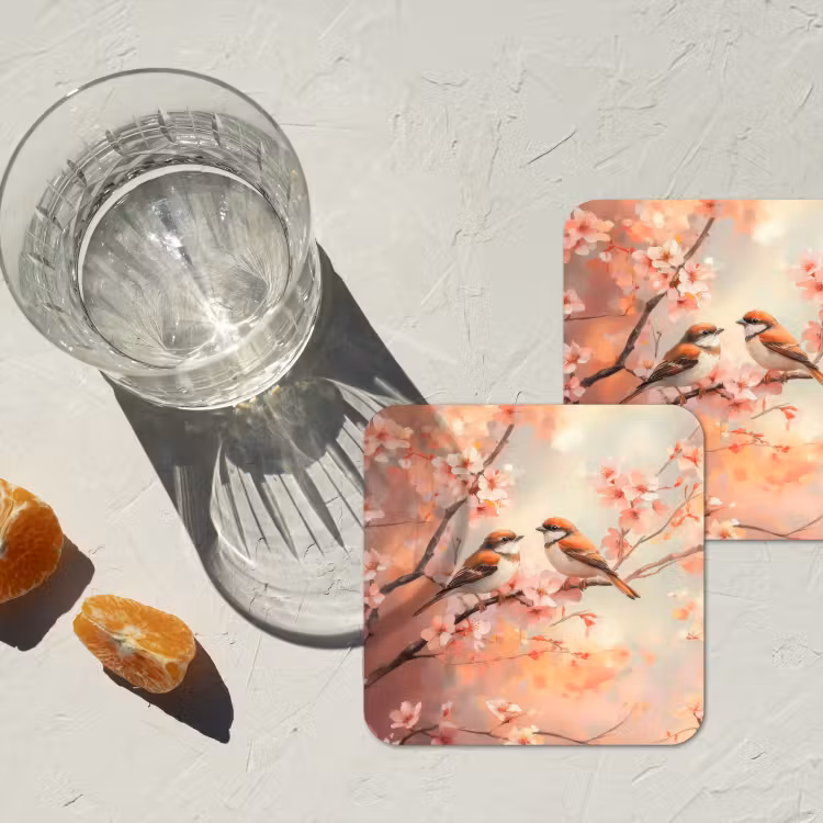 Onderzetter - Vogels - Romantic - Bloesemtak — 3