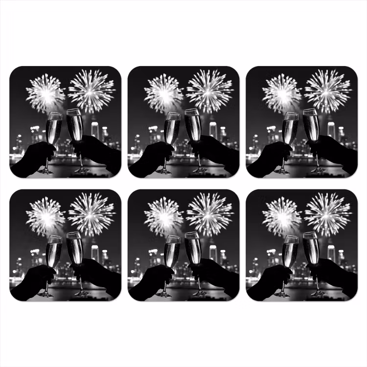 Onderzetter - Vuurwerk - Proosten - Skyline - Champagne — 1