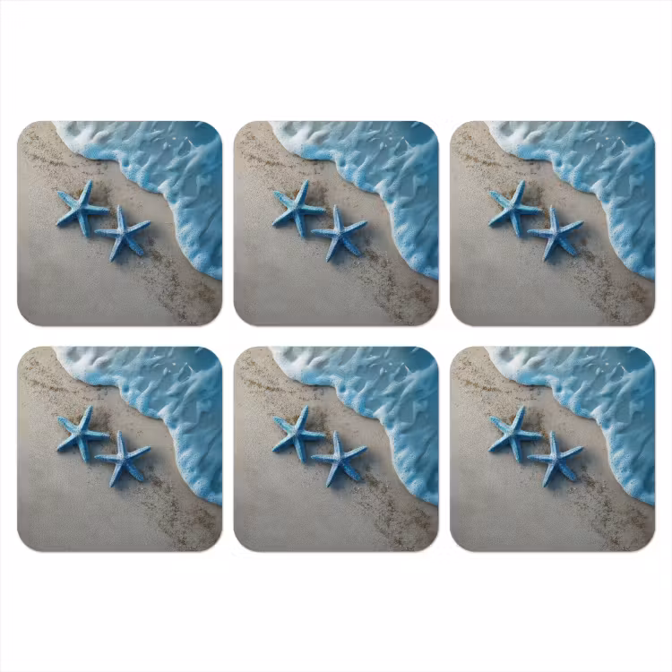 Onderzetter - Zeesterren - Zand - Zee - Blauw — 1