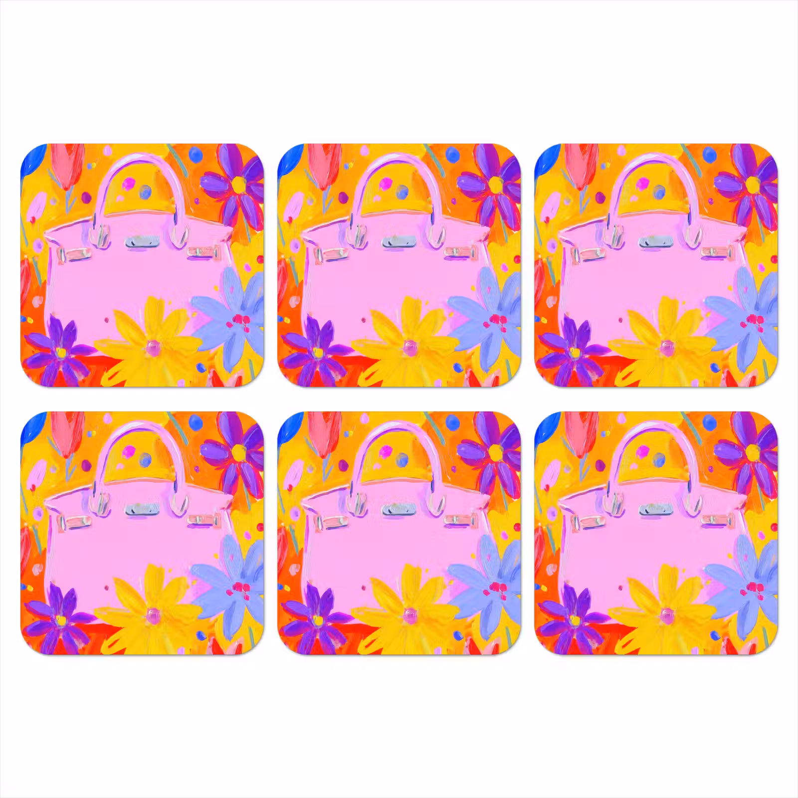 Onderzetter - Tas - Roze - Bloemen — 1