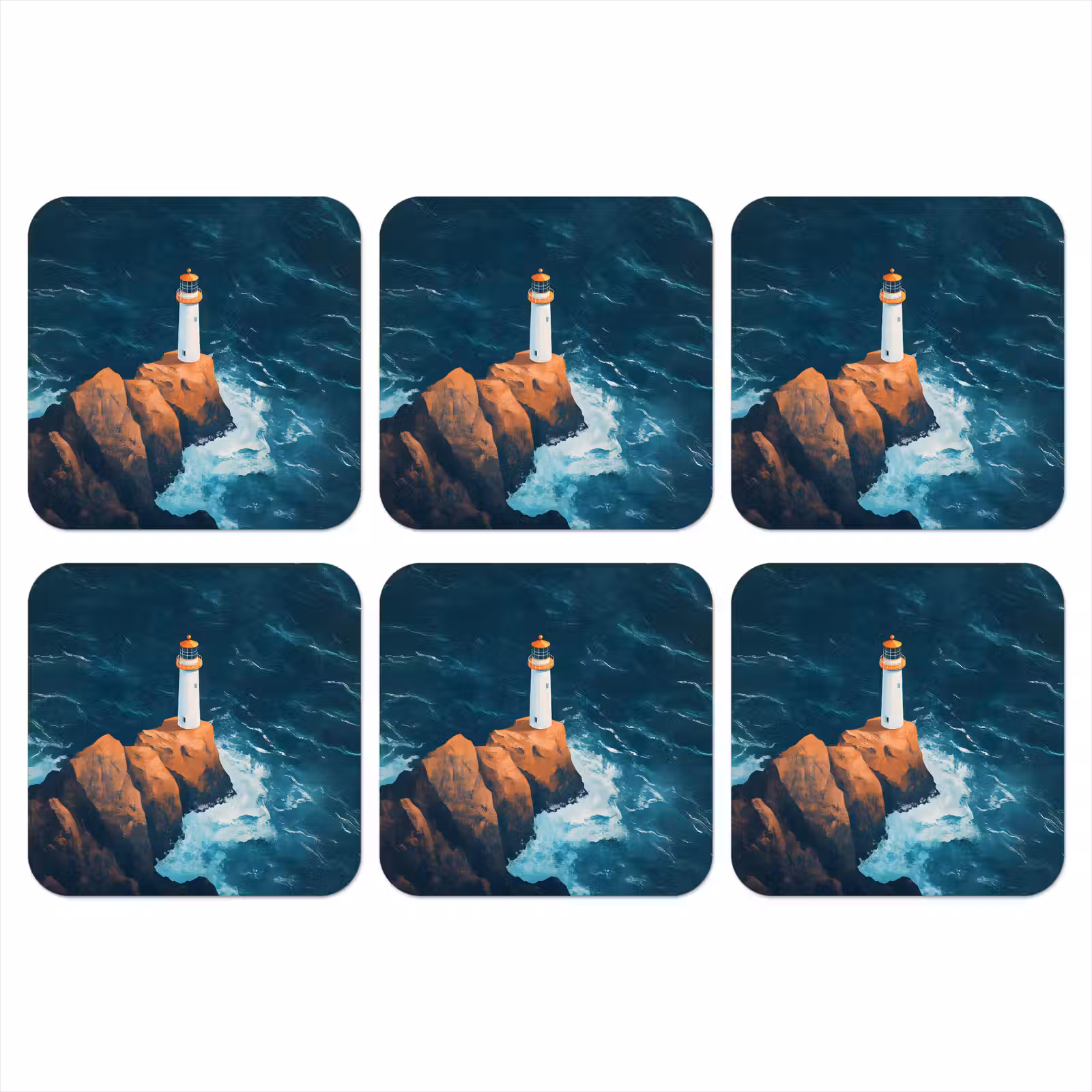 Onderzetter - Vuurtoren - Rots - Zee - Golven — 1
