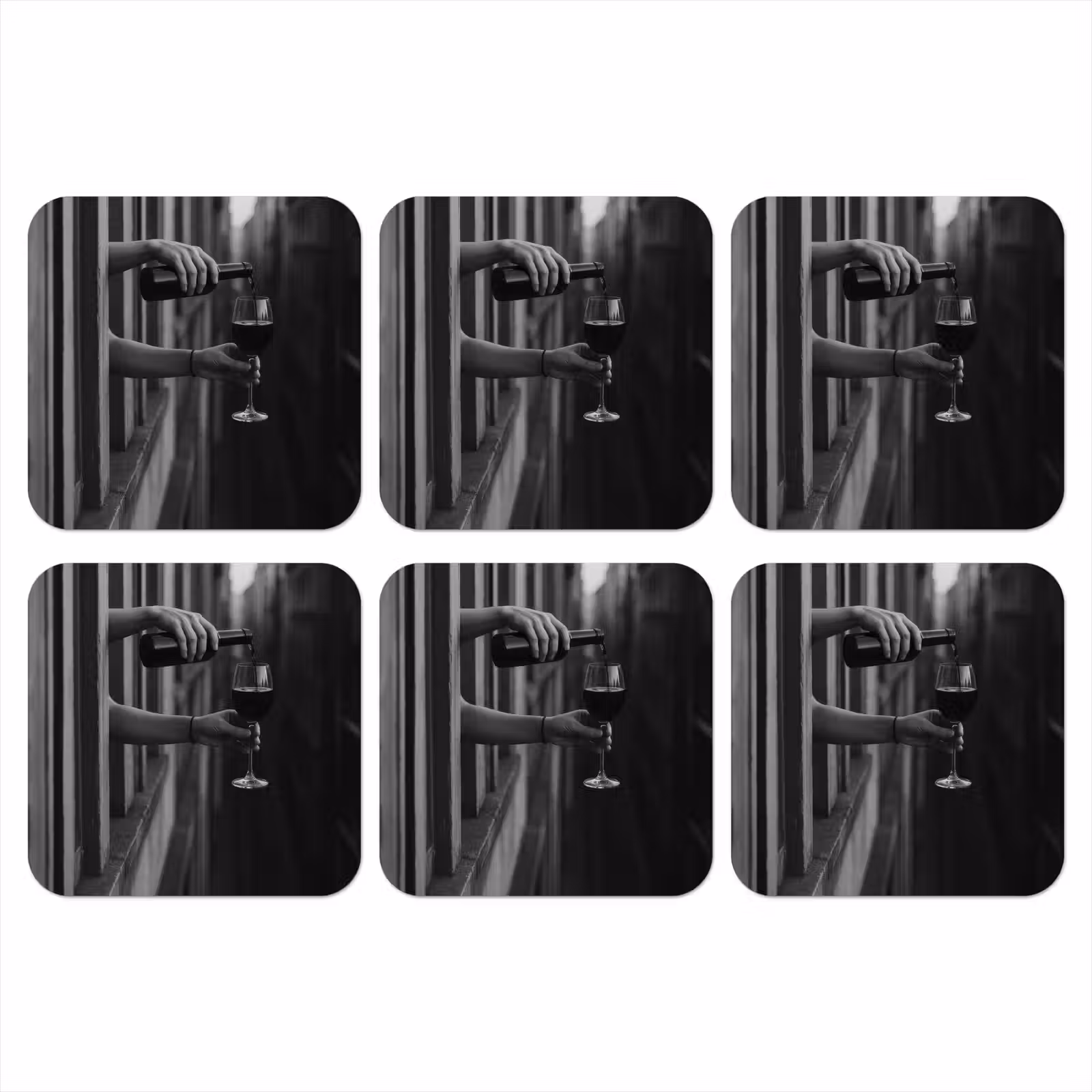 Onderzetter - Wijnfles - Glas - Handen - Raam — 1