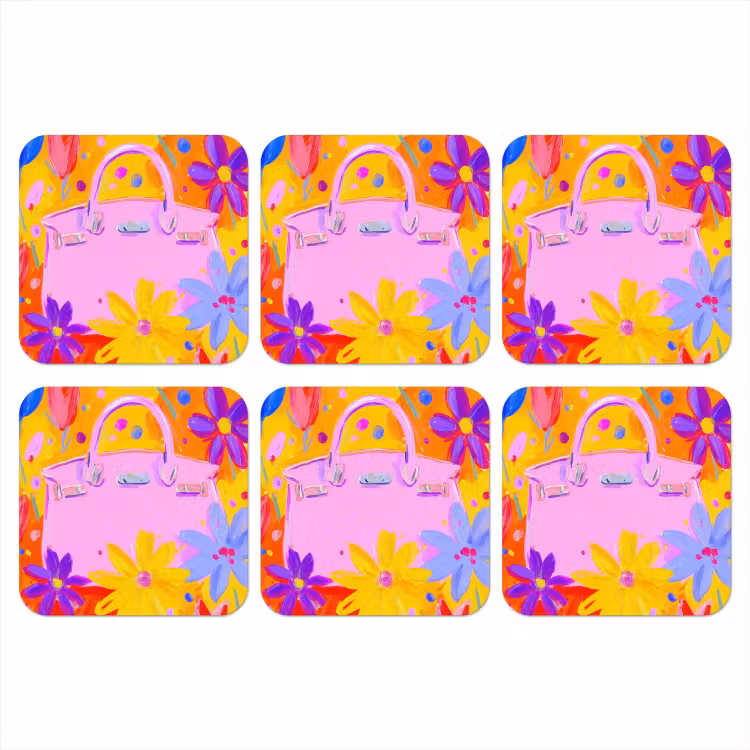 Onderzetter - Tas - Roze - Bloemen — 1