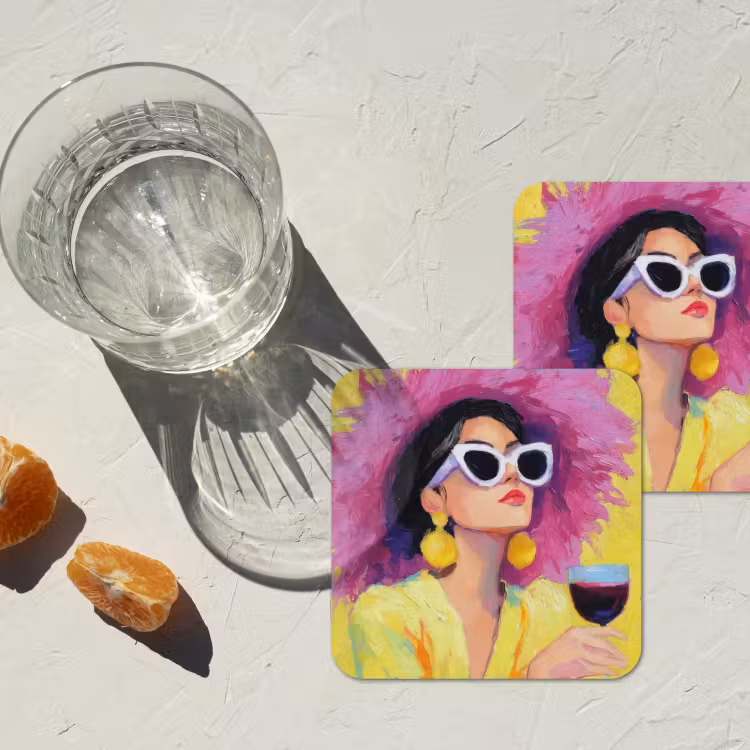 Onderzetter - Vrouw - Hoed - Paars - Wijn — 3