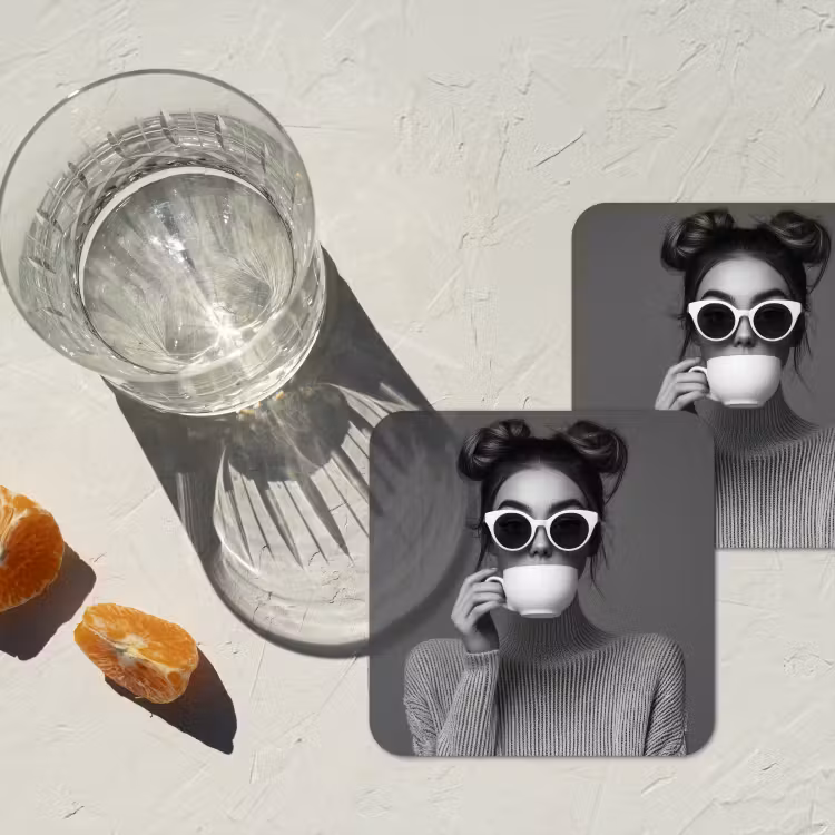 Onderzetter - Vrouw - Koffie - Zwart - Wit — 3